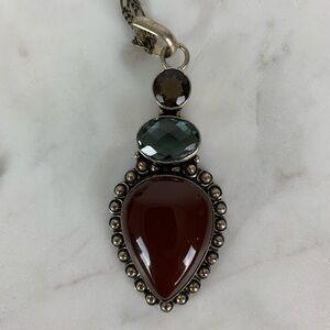 Sterling Silver Multi-Stones Necklace Pendant Stamped 925 Vtg Ornate Bold OOAK